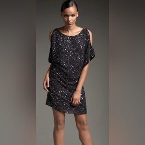 AIDAN MATTOX Cold Shoulder Sequin Cocktail Blue Dress